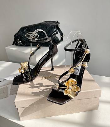 Jimmy Choo gold flower heels 