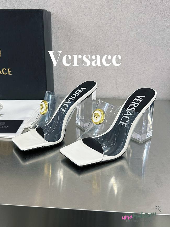 Versace Medusa Transparent White Leather Sandals - 1