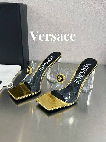 Versace Medusa Transparent Gold Leather Sandals