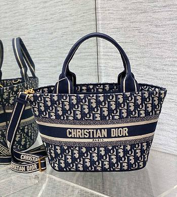 Dior blue monogram embroidery basket bag