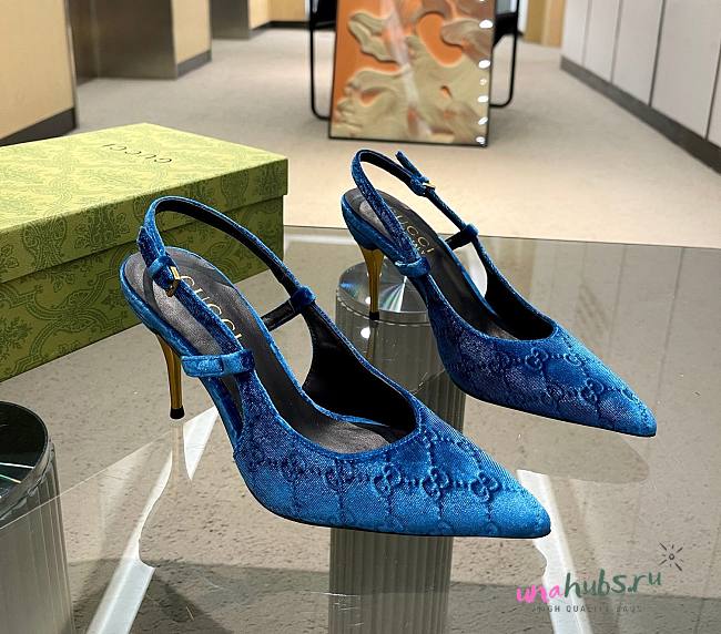 Gucci blue GG velvet heels 10.5mm - 1