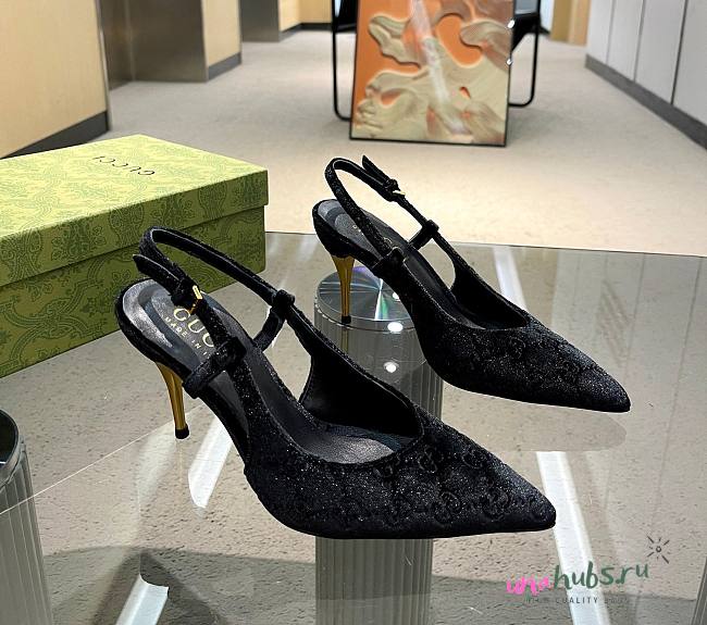 Gucci black GG velvet heels 10.5mm - 1