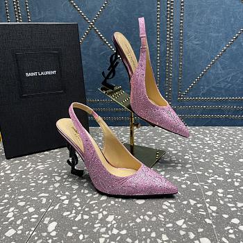 YSL crystal-embellished satin pink slingback heels 10.5mm