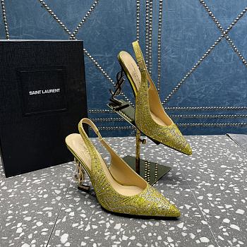 YSL crystal-embellished satin yellow slingback heels 10.5mm