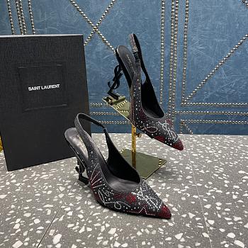 YSL crystal-embellished satin black slingback heels 10.5mm