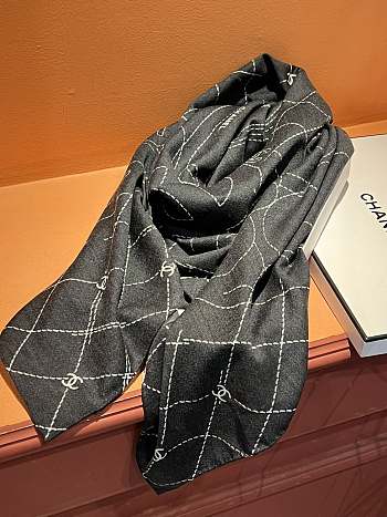 Chanel logo pattern black  square scarf