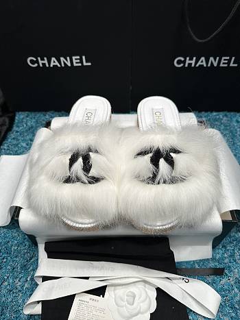 Chanel White Fur Mules