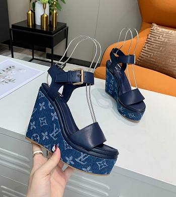 Louis Vuitton blue denim heeled sandals 10cm