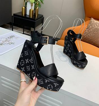 Louis Vuitton black denim heeled sandals 10cm