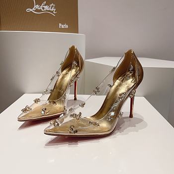 Louboutin PVC Transparent Gold Crystal Heels