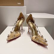 Louboutin PVC Transparent Gold Crystal Heels - 2