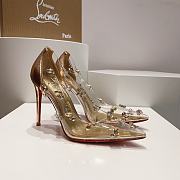 Louboutin PVC Transparent Gold Crystal Heels - 5