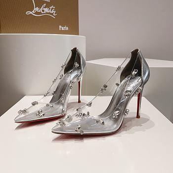 Louboutin PVC Transparent Silver Crystal Heels