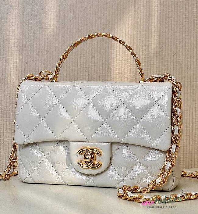 Chanel Top Handle Mini Rectangular White Leather Bag - 1