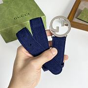 Gucci GG Logo Blondie Blue Leather Belt 3cm - 3