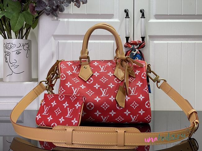 Louis Vuitton speedy P9 red leather bandouliere 25 bag - 1