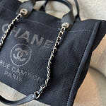 Chanel Black Deauville Silver Hardware Shopping Bag  - 4