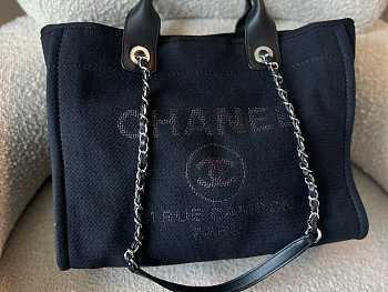 Chanel Black Deauville Silver Hardware Shopping Bag 