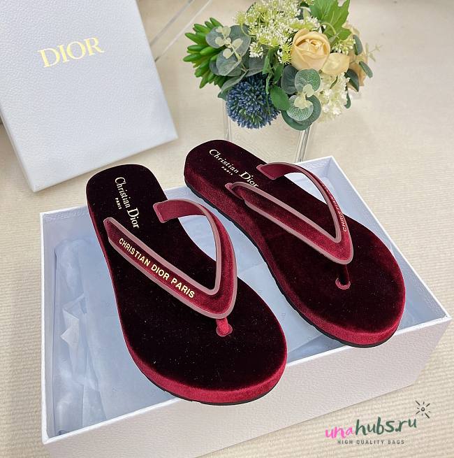 Dior red velvet slippers - 1