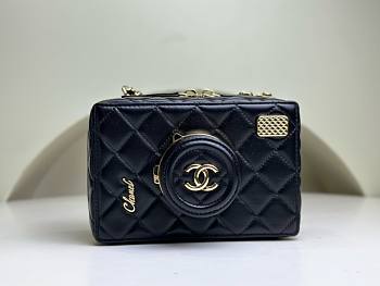 Chanel camera box black leather bag 