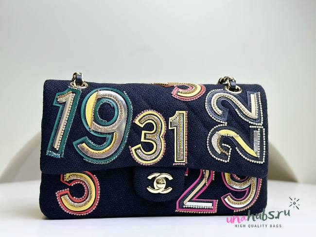 Chanel CF Black Fabric Lambskin Flap Bag - 1