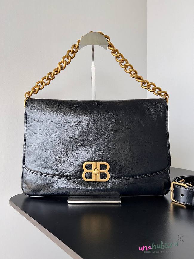 Balenciaga BB Soft Large Black Leather Gold Shoulder Bag - 1