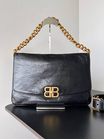 Balenciaga BB Soft Large Black Leather Gold Shoulder Bag