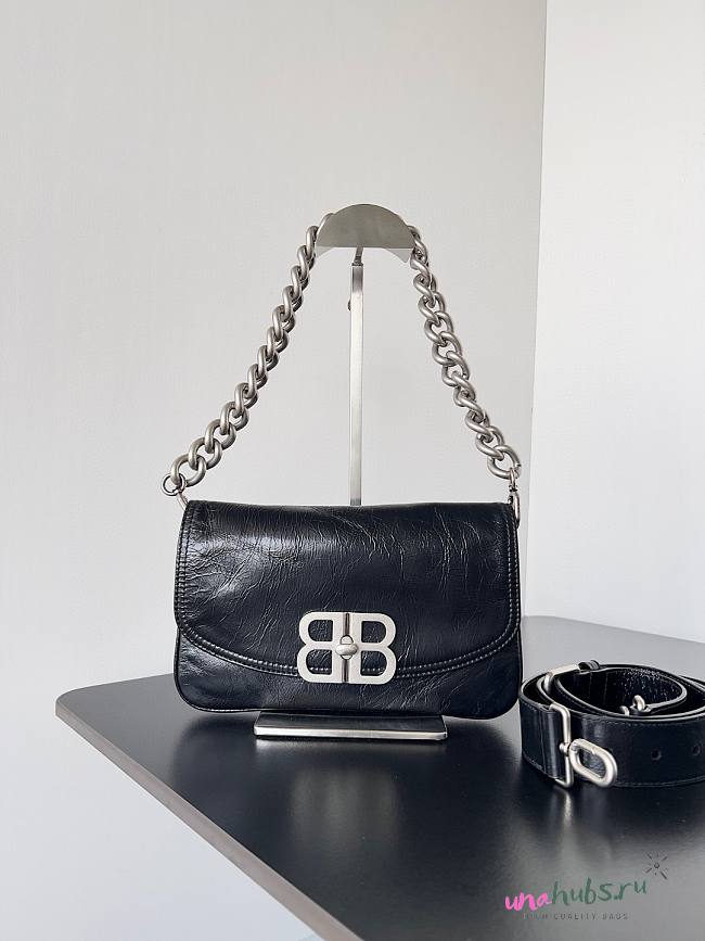 Balenciaga BB Soft Small Black Leather Shoulder Bag - 1