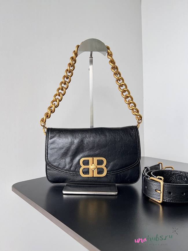 Balenciaga BB Soft Small Black Leather Golf Shoulder Bag - 1