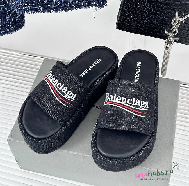 Balenciaga Women Black Denim Sandals - 1