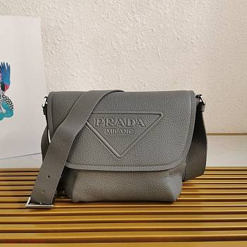 Prada 2VD056 gray leather shoulder strap bag