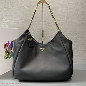 Prada Cervo Lux Chain Hobo Black Tote Bag