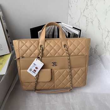 Chanel pocket brown leather tote bag 
