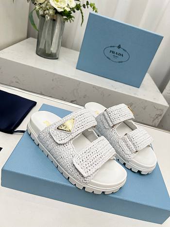 Prada Crystal Slip-On White Sandals