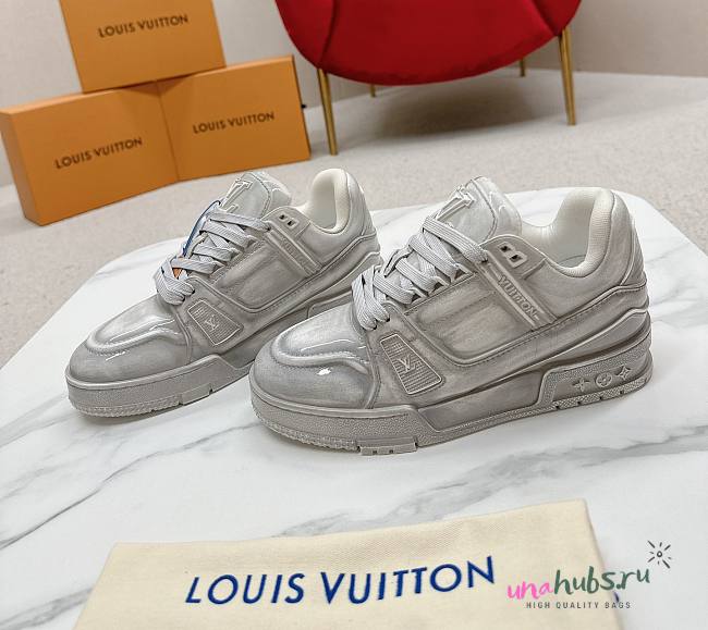 Louis Vuitton LV Trainers Fuchsia Low Top Gray Sneaker - 1