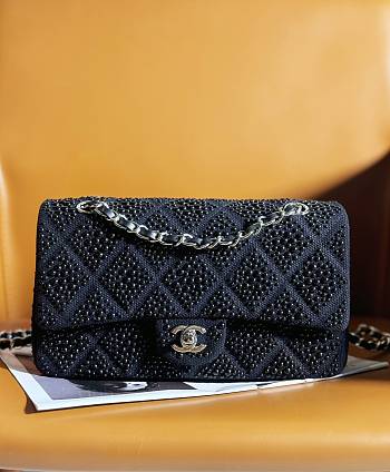Chanel 23 tweed sequin black leather 25cm bag