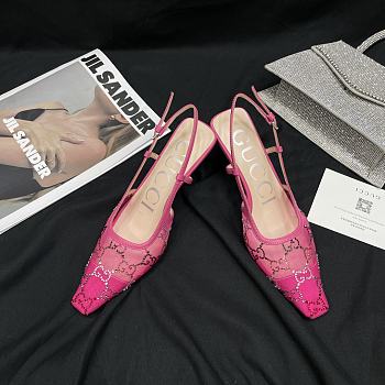 Gucci GG pink embellished mesh heels