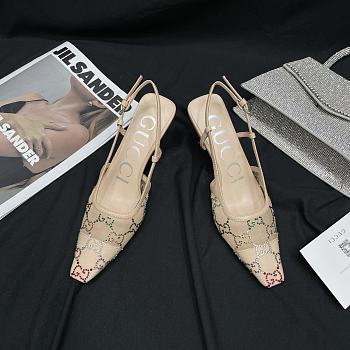 Gucci GG beige embellished mesh heels