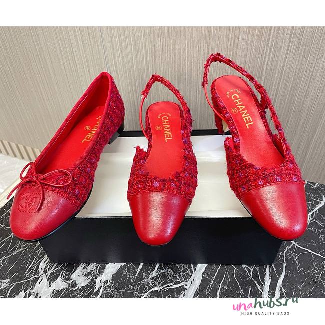 Chanel SS2020 red tweed slingback heels - 1