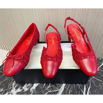 Chanel SS2020 red tweed slingback heels