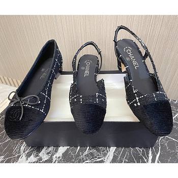 Chanel SS2020 black tweed slingback heels