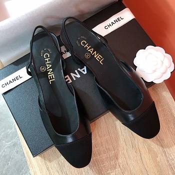 Chanel SS2020 all black tweed slingback heels