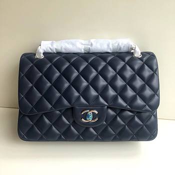 Chanel 1112 Navy Blue 30cm Lambskin Leather Flap Bag With Silver Hardware