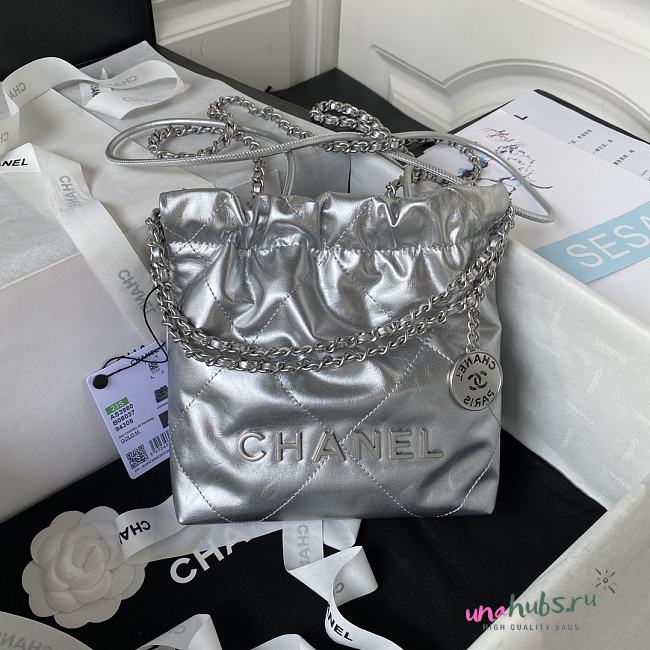 Chanel 22 mini all silver tote bag AS3980 - 1