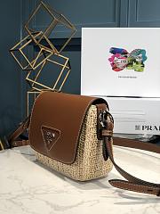 Prada Triangle Logo Plaque Flap Leather and Raffia Crossbody Bag - 2