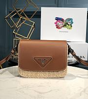 Prada Triangle Logo Plaque Flap Leather and Raffia Crossbody Bag - 1