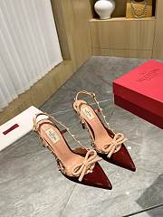 Valentino Garavani  Rockstud Bow Red Slingback Heels - 3