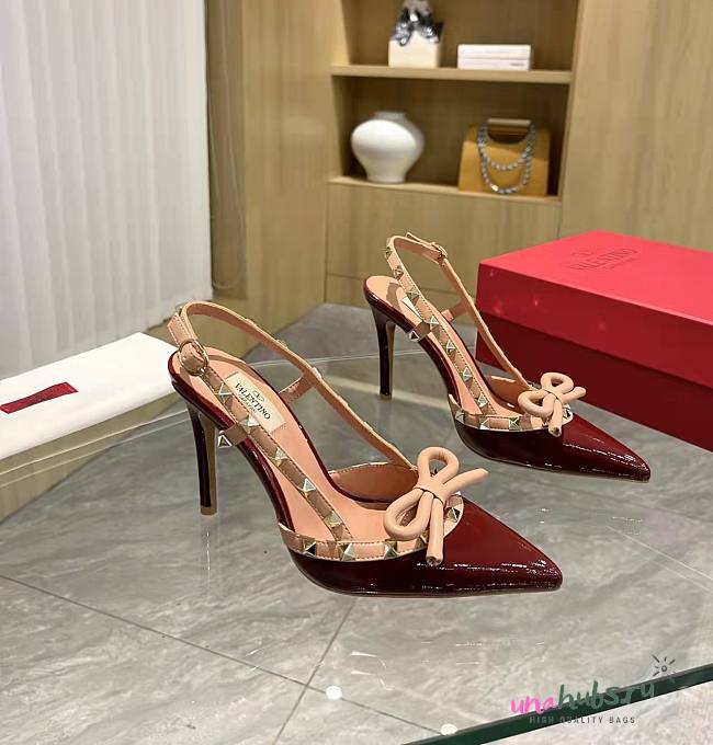 Valentino Garavani  Rockstud Bow Red Slingback Heels - 1