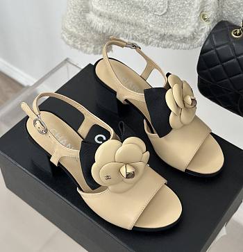 Chanel beige camellia flower flatform heel