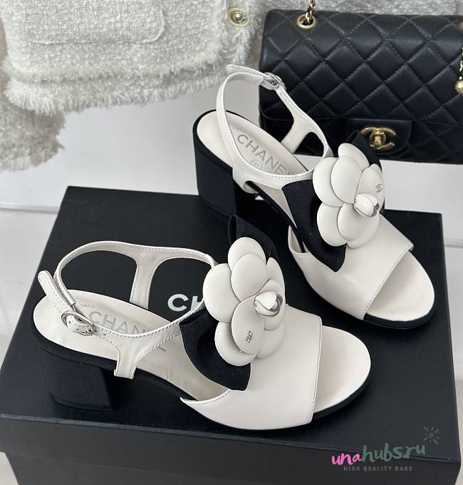 Chanel white camellia flower flatform heel - 1